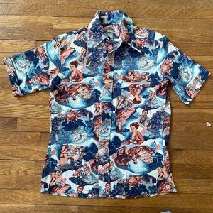 70s funky print polyester button up short sleeve